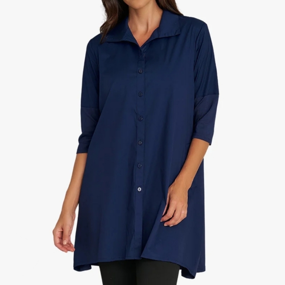 Stella Carakasi (Size S) Navy Blue 100% Hemp Button Down Front Tiburon Tunic Top - Picture 15 of 15